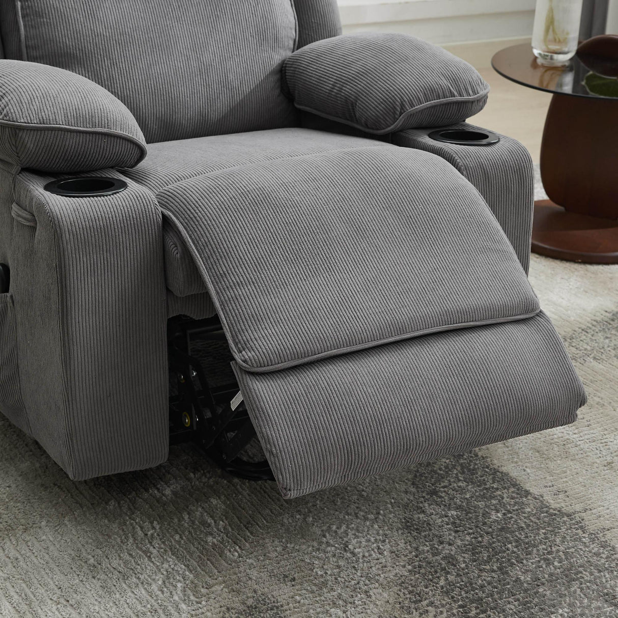 Medium-Firm Corduroy Remote-Controlled Heating Massage Recliner - Omega Lifestyles