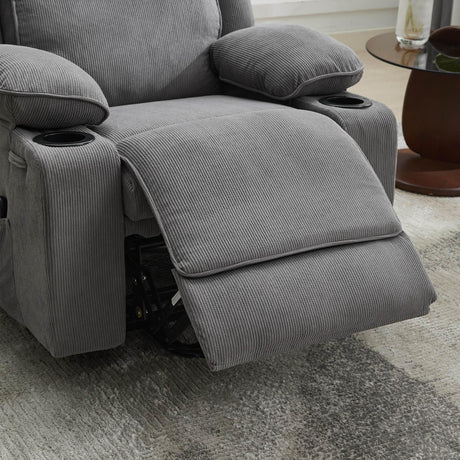 Medium-Firm Corduroy Remote-Controlled Heating Massage Recliner - Omega Lifestyles