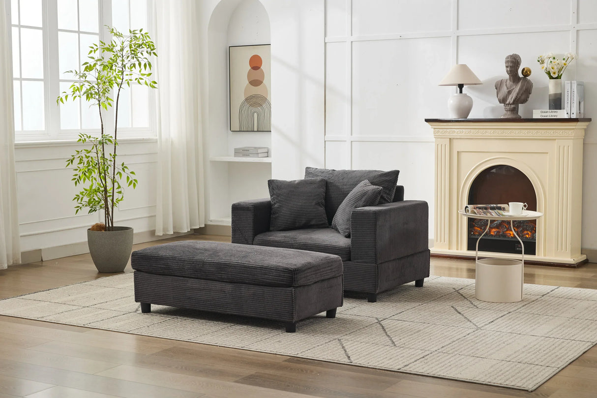 Corduroy Chaise Lounge Chair With Removable Ottoman - Omega Lifestyles