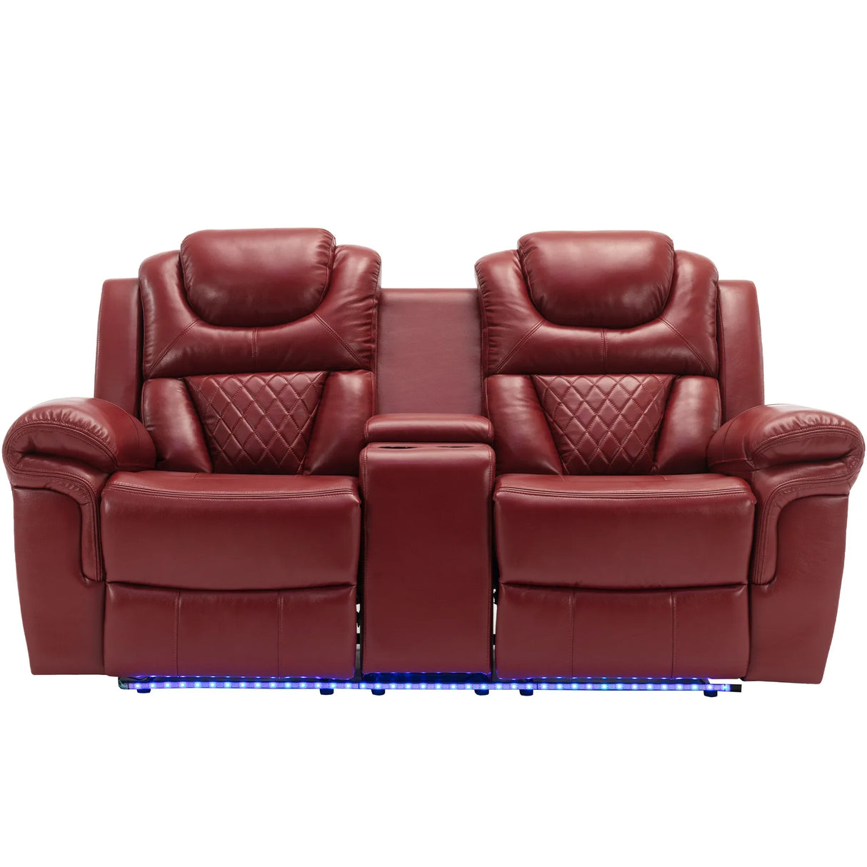 Wine Red Faux Leather Manual Recliner Sofa Set With LED Strip - Omega Lifestyles