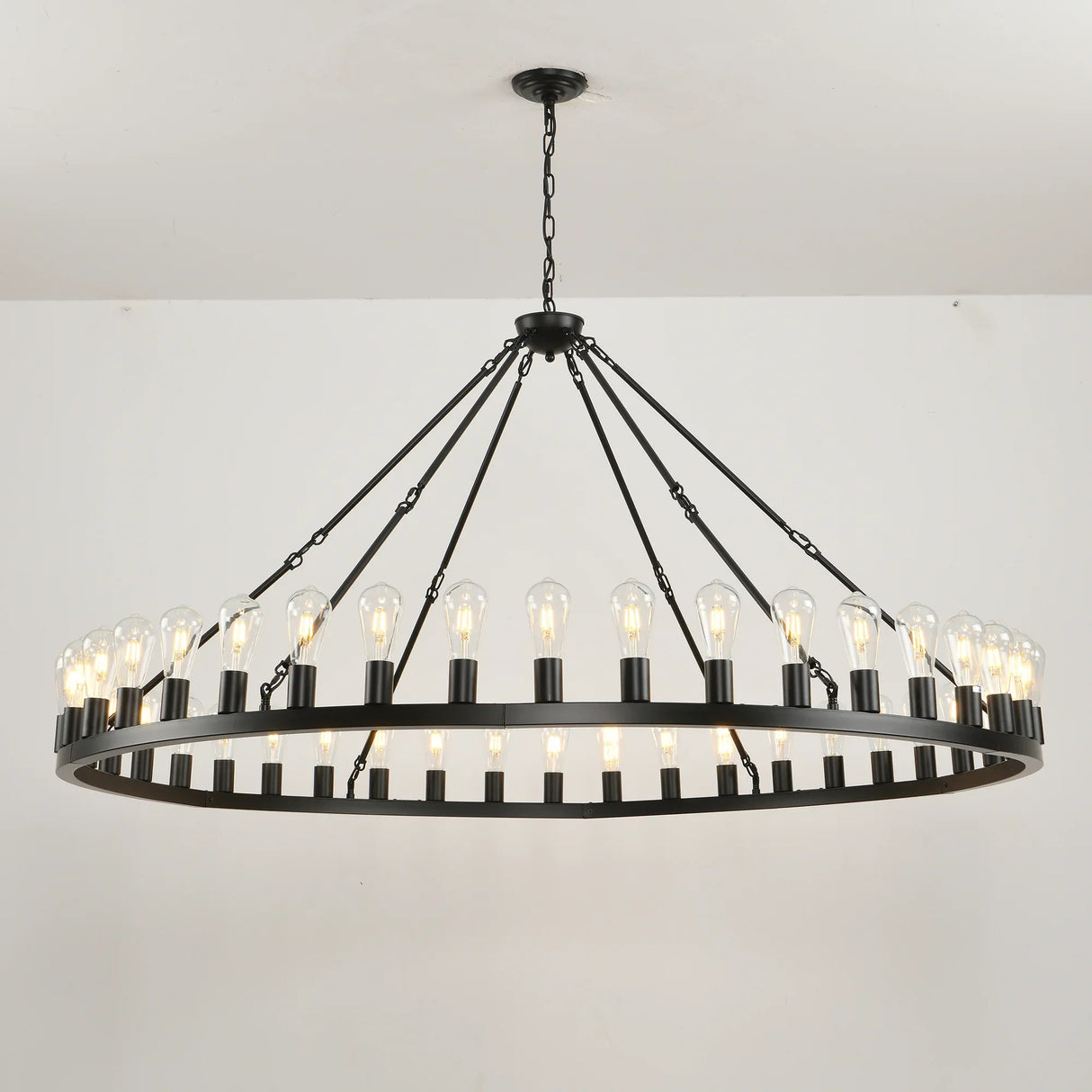 Matte Black Wagon Wheel 30-Light Metal Chandelier - Omega Lifestyles