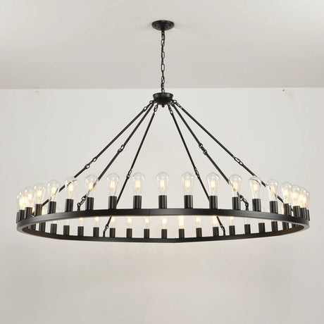 Matte Black Wagon Wheel 30-Light Metal Chandelier - Omega Lifestyles