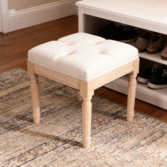 Rustic Square Padded Upholstered Ottoman Bench - Omega Lifestyles