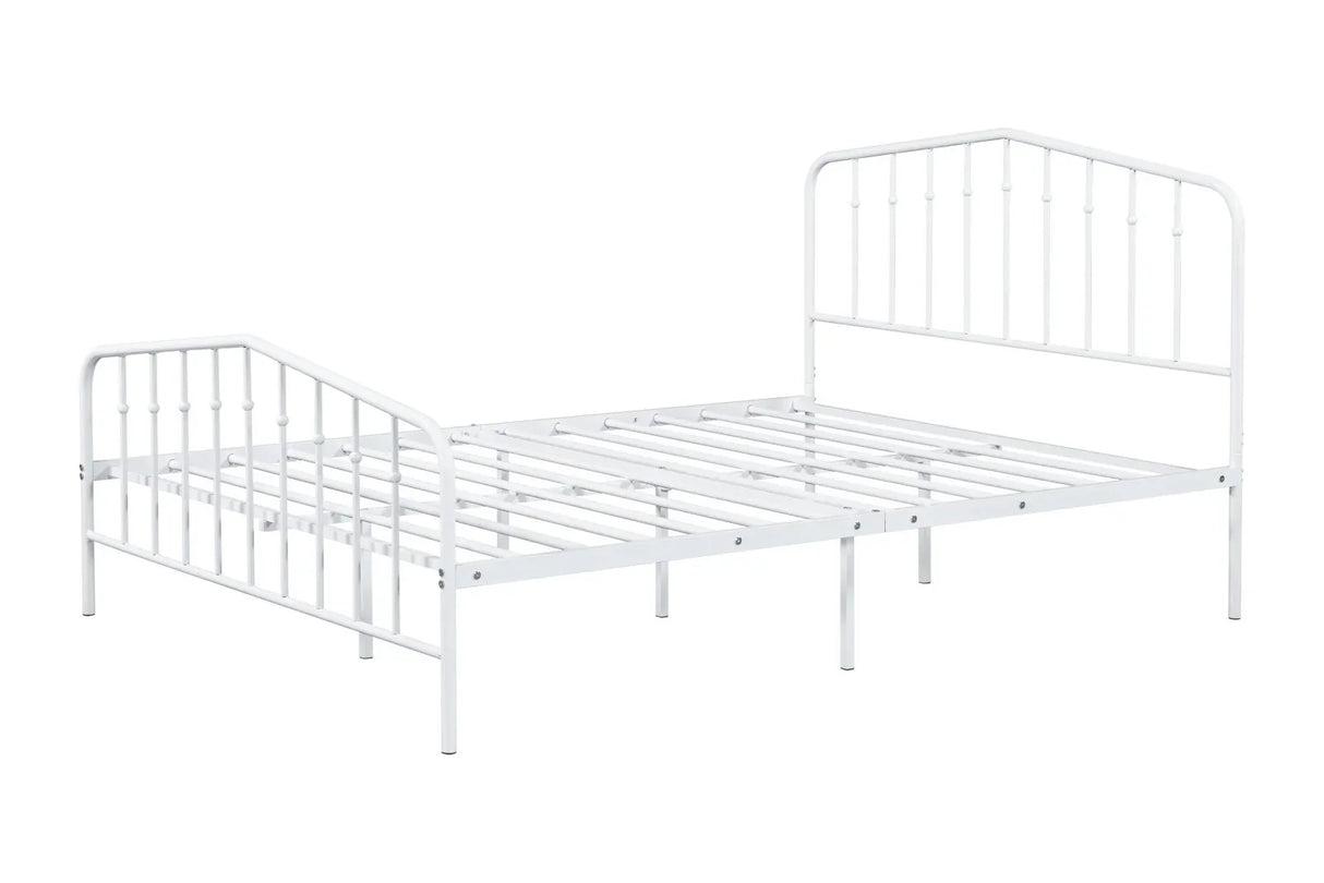 Full Size Contemporary White Metal Bed Frame Mattress Ready - Omega Lifestyles