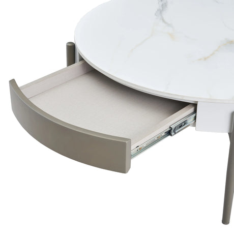 Modern Round Ceramic Top Coffee Table With Storage Drawers - Omega Lifestyles