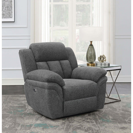 Charcoal Upholstered Power Glider Recliner With Pocket Coils - Omega Lifestyles