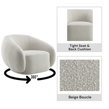 Beige Boucle Swivel Accent Chair With High-Density Foam Cushion - Omega Lifestyles