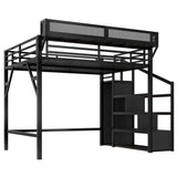 Queen Metal Loft Bed With Storage Stairs USB LED Lighting - Omega Lifestyles