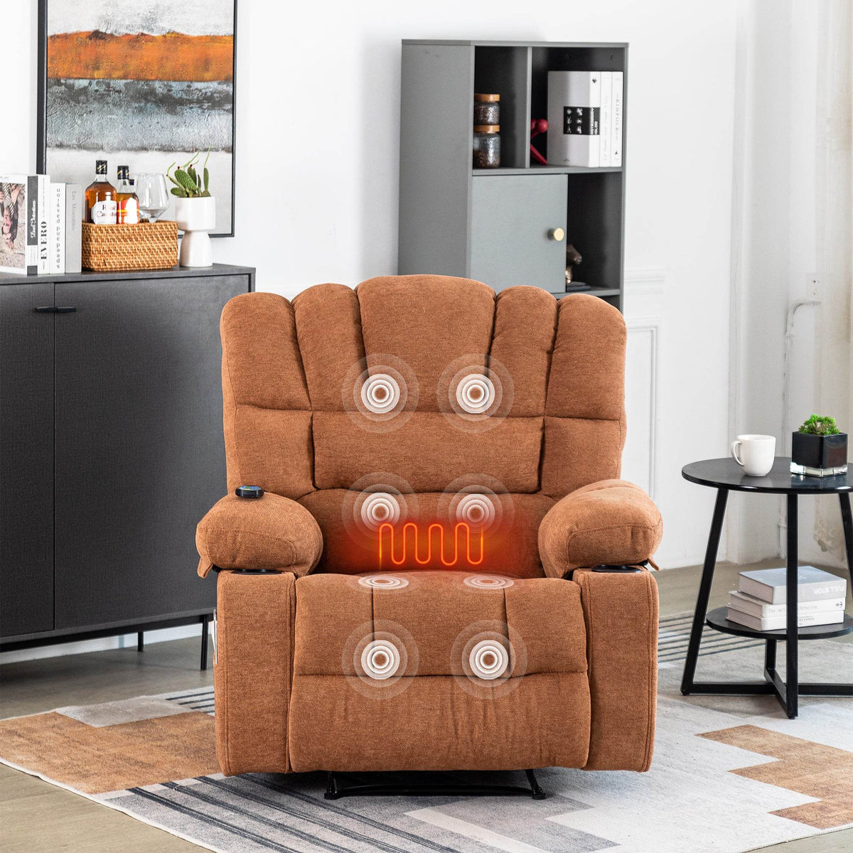 Soft Brown Wood Metal Frame Massage Recliner Chair