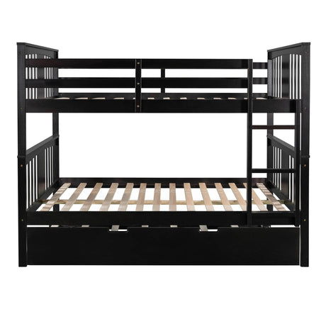 Full Over Full Bunk Bed With Twin Trundle Espresso Solid Wood - Omega Lifestyles