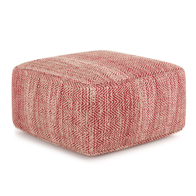 Maroon Mélange Upholstered Square Fabric Pouf Ottoman - Omega Lifestyles