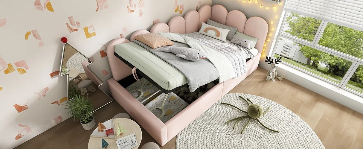 Pink Velvet Upholstered Twin Storage Daybed With Metal Frame - Omega Lifestyles