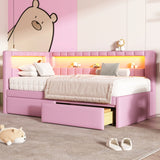 Twin Pink Upholstered Platform Bed Frame With USB Ports And LED - Omega Lifestyles