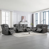 Grey Manual PU Upholstered Home Theater Recliner Chair Set - Omega Lifestyles