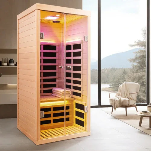 One Person Hemlock Solid Wood Far-Infrared Sauna - Omega Lifestyles