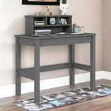 Gray Wood Rectangular Writing Desk With Hutch Storage - Omega Lifestyles