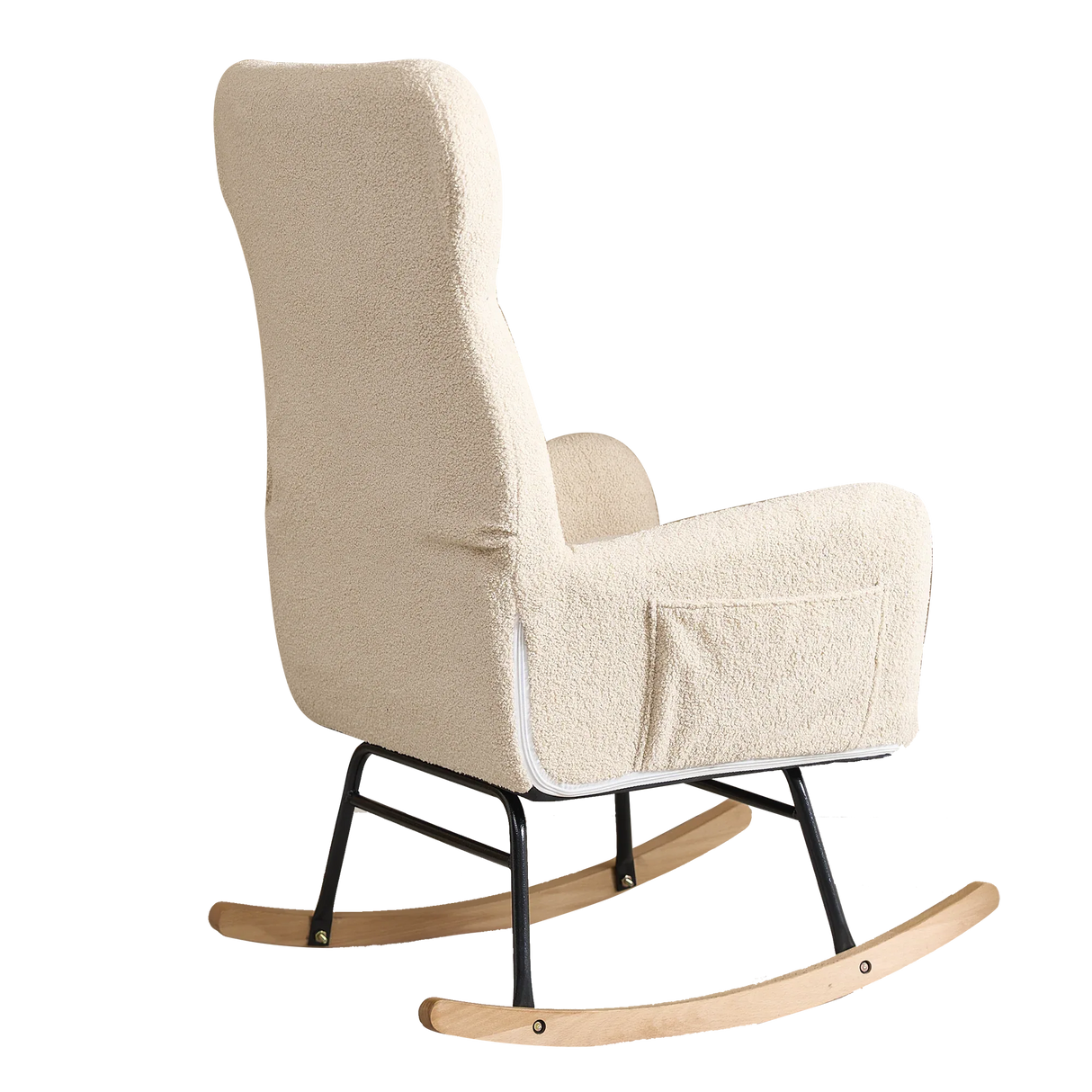 Beige Cotton Upholstered Ergonomic Rocking Chair - Omega Lifestyles