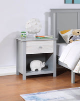 Solid Wood Gray Nightstand With Storage Drawer