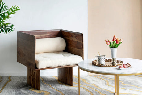 Beige Upholstered One-Seater Wood Frame Sofa - Omega Lifestyles