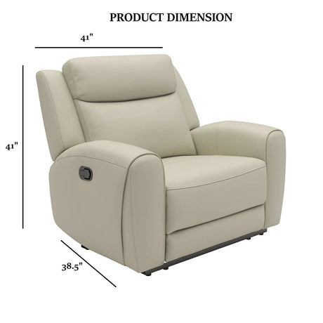 Transitional Beige Leather Manual Recliner With Wide Seat - Omega Lifestyles