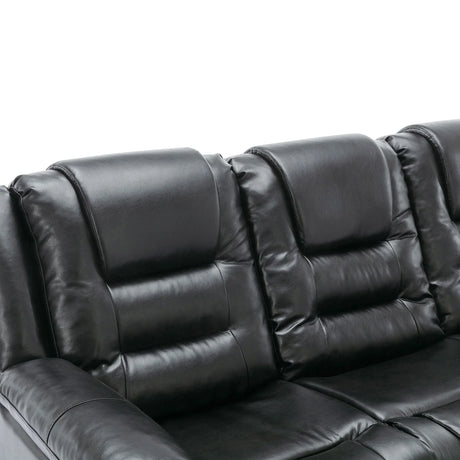 3 Seater Manual Recliner Chair With Cup Holders Black PU - Omega Lifestyles