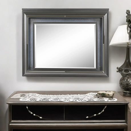 LED Gray Framed Wall Mirror With Beveled Edge Lighting - Omega Lifestyles