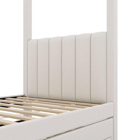 Twin Upholstered Canopy Platform Bed With Trundle and Storage - Omega Lifestyles