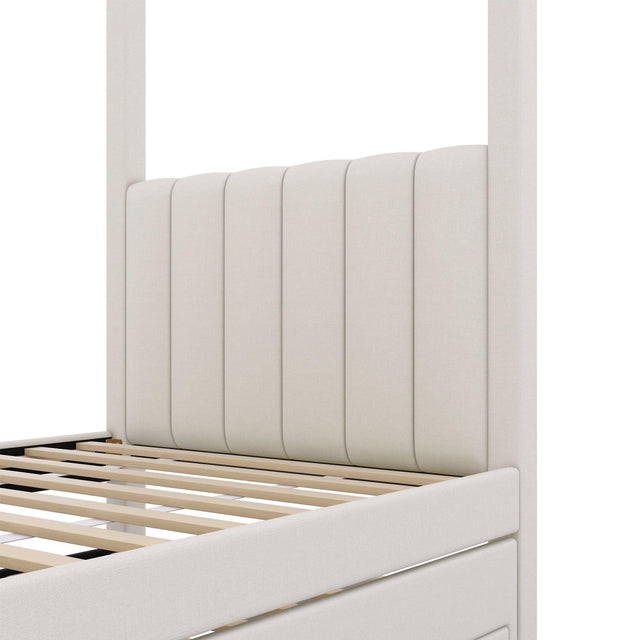 Twin Upholstered Canopy Platform Bed With Trundle and Storage - Omega Lifestyles