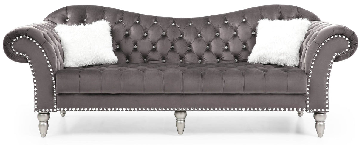 Deco Style Velvet Upholstered 3-Seat Sofa - Omega Lifestyles
