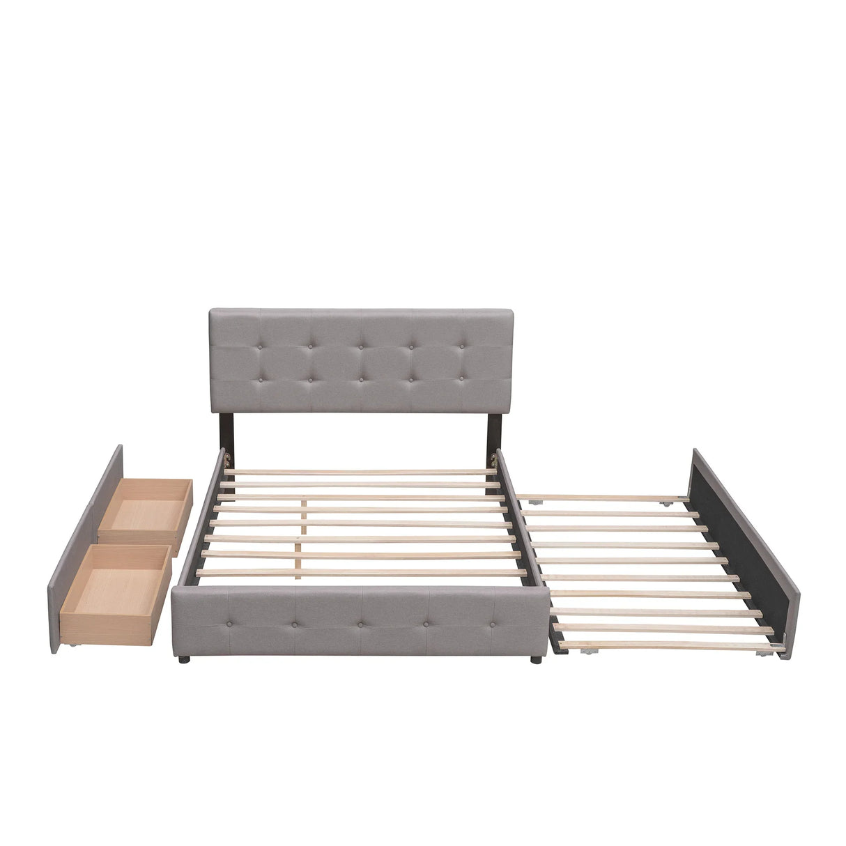 Upholstered Platform Bed With Drawers And Twin XL Trundle - Omega Lifestyles