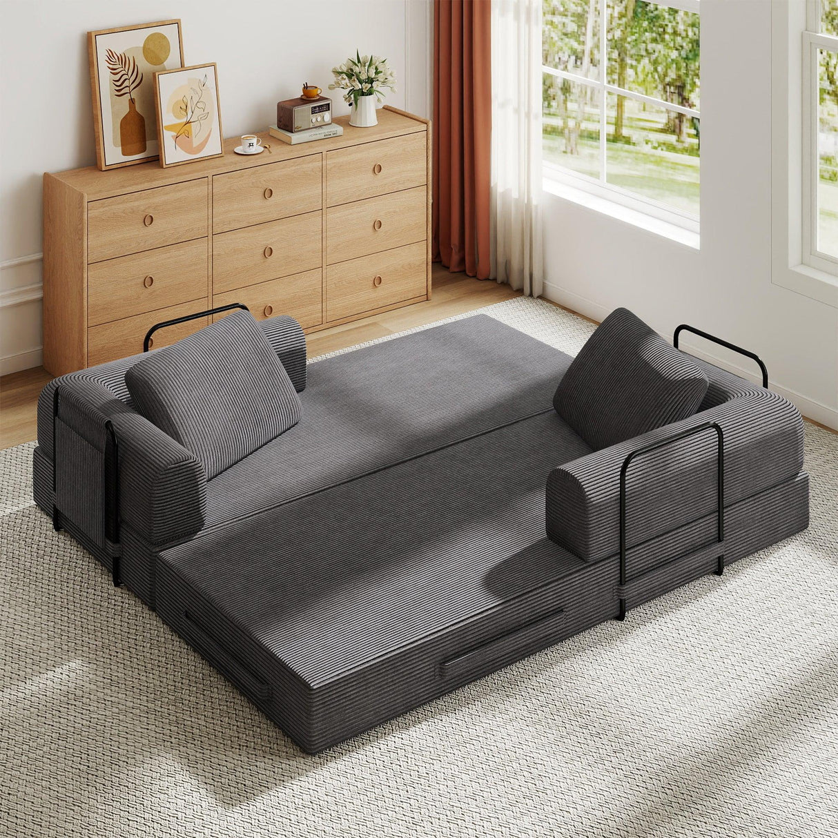 Convertible Corduroy Foldable Sofa Bed With Mattress - Omega Lifestyles