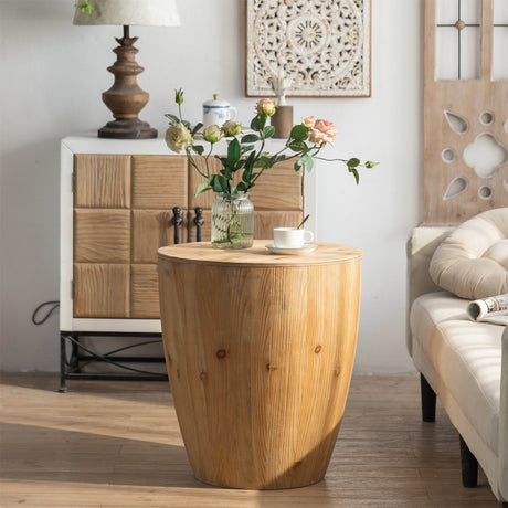 Vintage Fir Wood Barrel Shaped Coffee Table With Storage - Sleep Galleria
