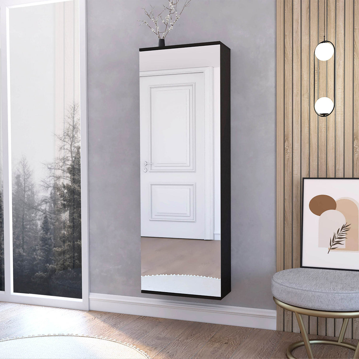 Wall Mounted Mirror Door Shoe Rack With Shelves