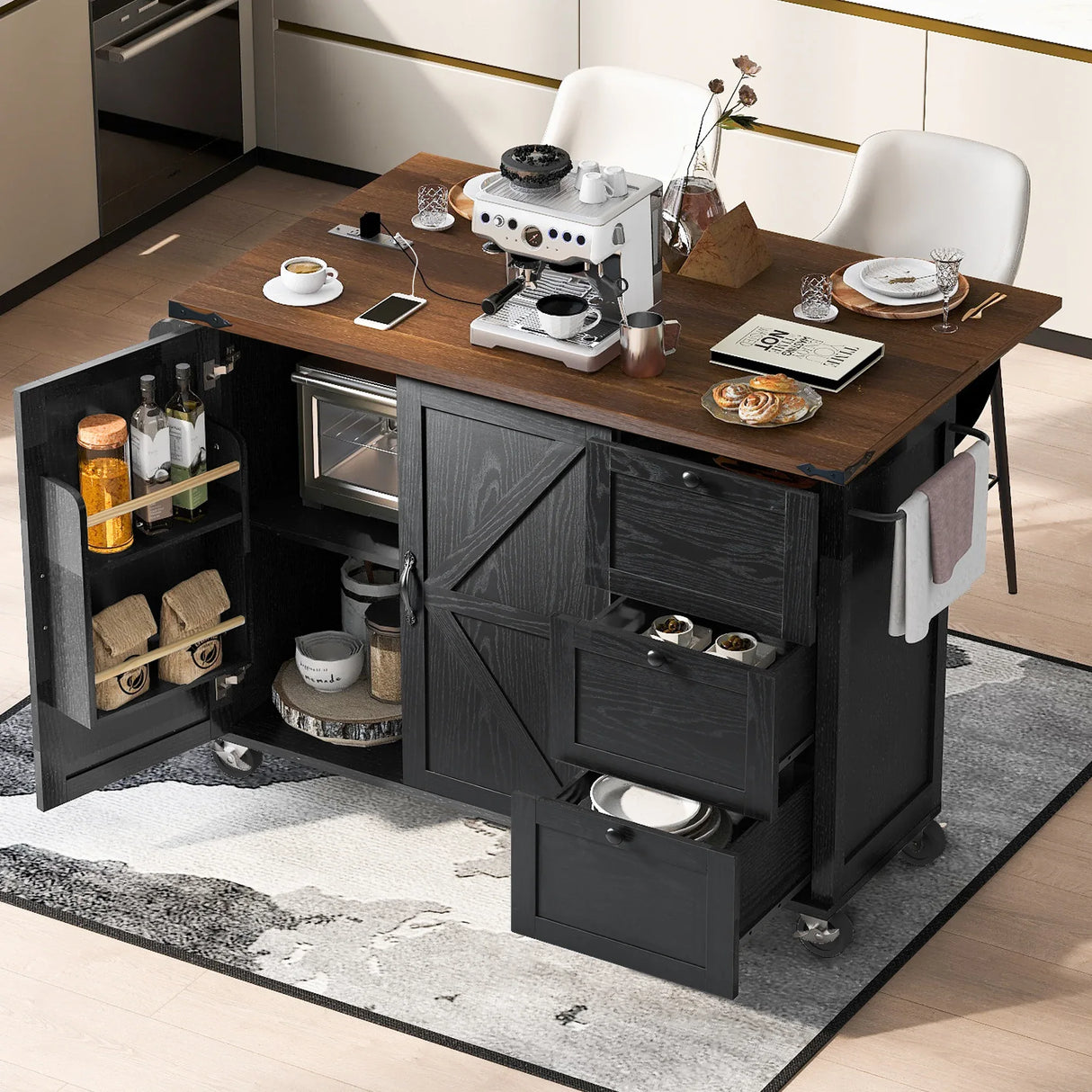 Farmhouse Kitchen Island Cart With Power Outlet - Omega Lifestyles