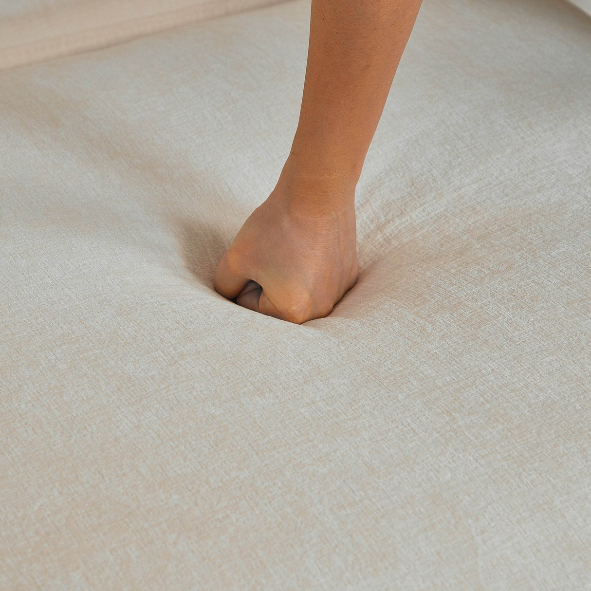 Beige Chenille 3-Seat Sofa With Hardware Feet - Omega Lifestyles