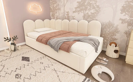 Beige Velvet L-Shaped Twin Daybed With Pull-Out Trundle - Omega Lifestyles