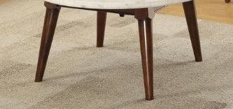 White Marble Top Walnut Finish Round Coffee Table - Omega Lifestyles