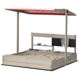 Adjustable Canopy Wooden Kids Sandbox With Kitchen Playset - Omega Lifestyles