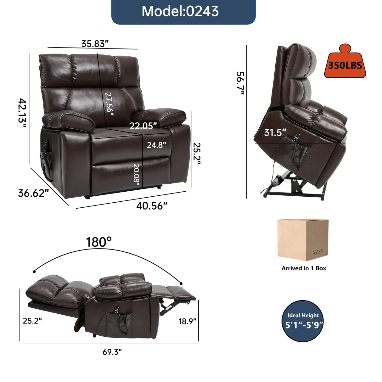 Brown Medium-Firm Faux Leather Power Lift Massage Chair - Omega Lifestyles