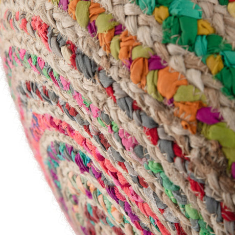 Round Multi Color Handcrafted Cotton Jute Pouf Seating - Omega Lifestyles