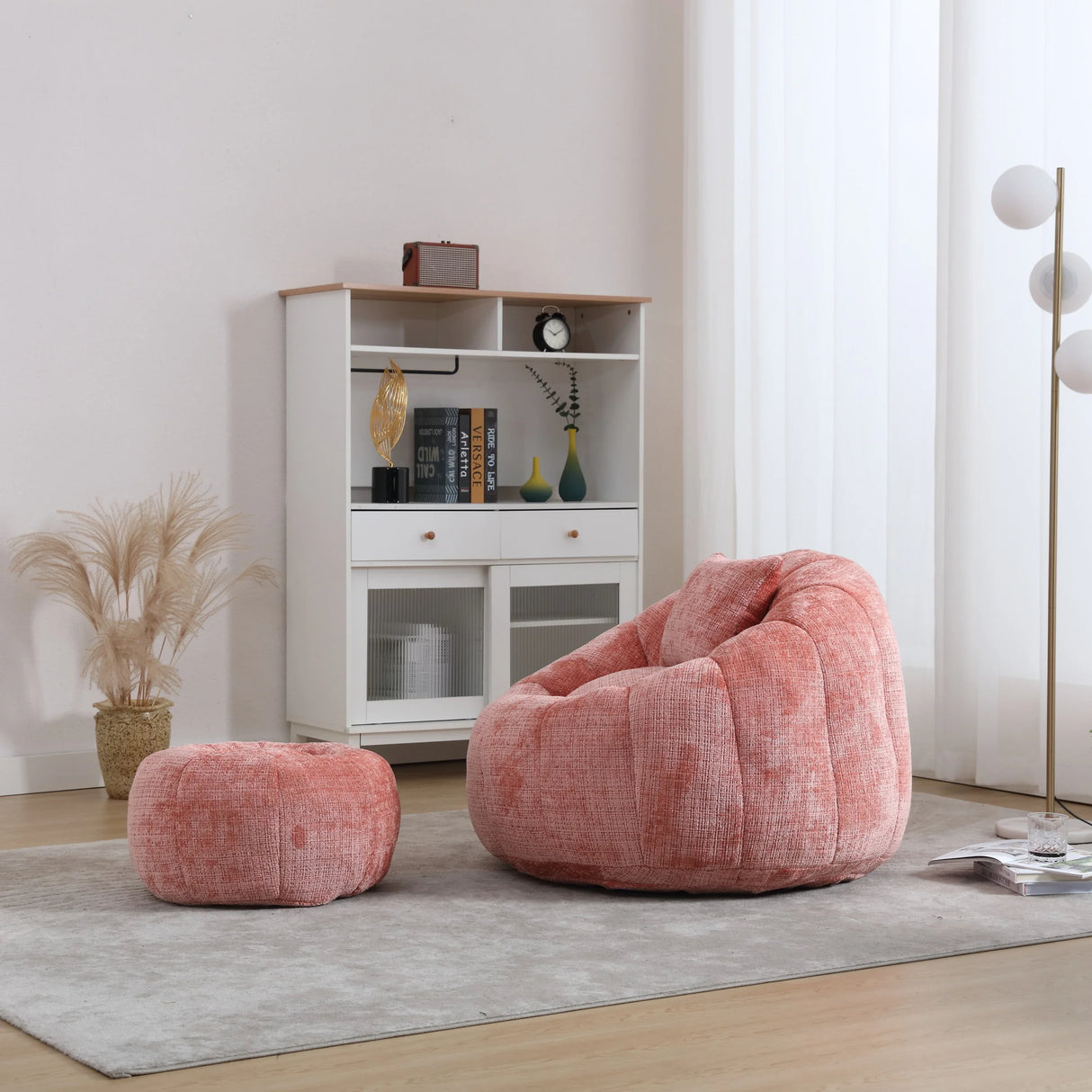 Chenille Memory Foam Lazy Sofa With Ottoman and Pillow - Omega Lifestyles