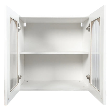 Arched Glass Door Floating Wall Cabinet With Shelves - Omega Lifestyles