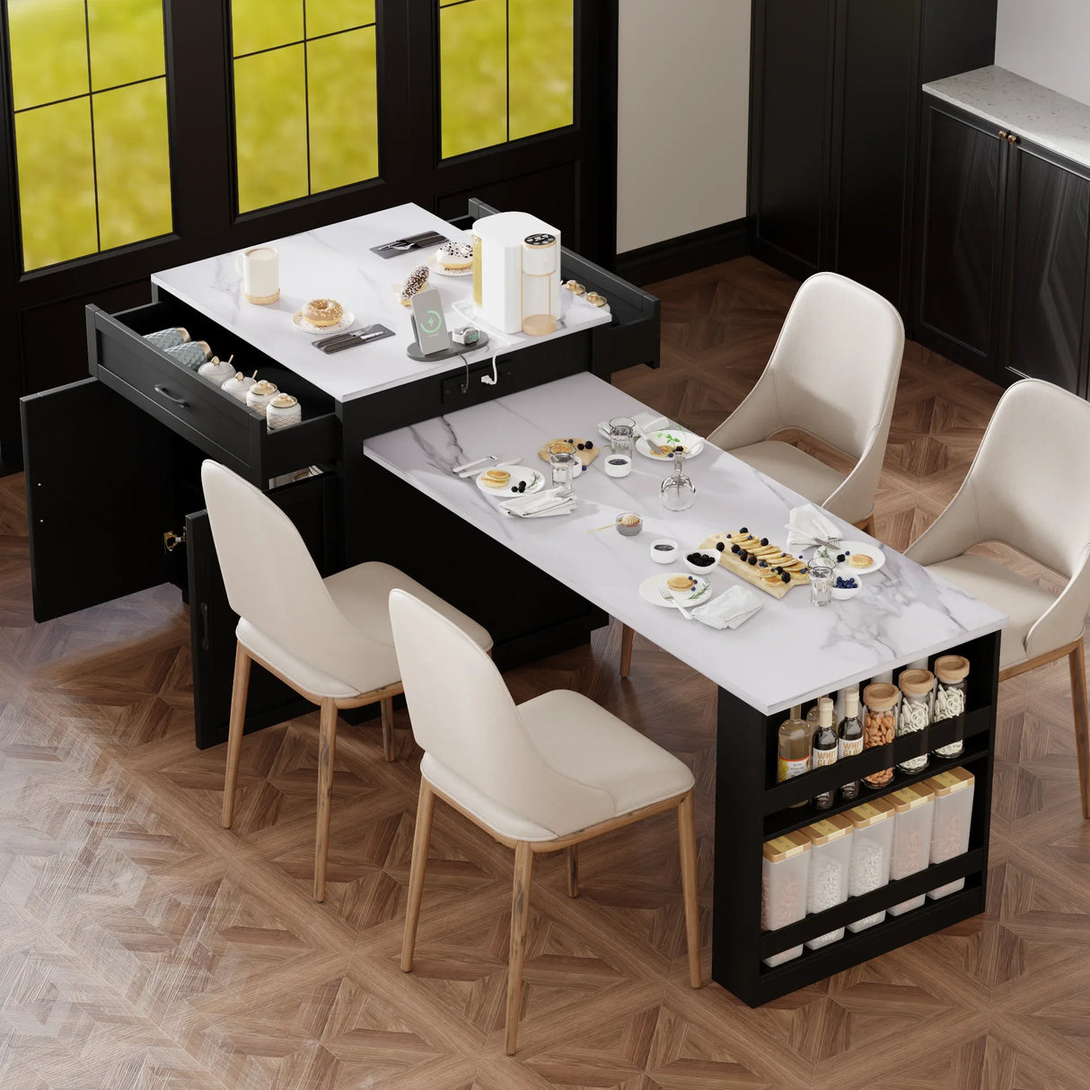 Extendable Kitchen Island With Dining Table And Storage - Omega Lifestyles