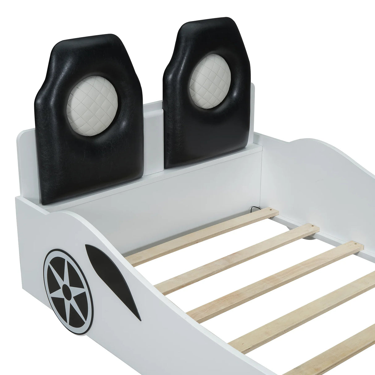 Twin Race Car-Shaped Wood Platform Bed With LED - Omega Lifestyles