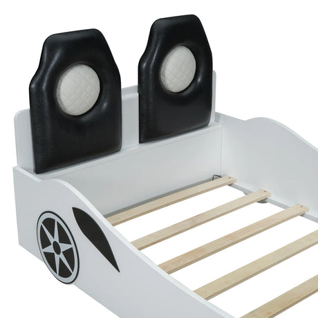 Twin Race Car-Shaped Wood Platform Bed With LED - Omega Lifestyles