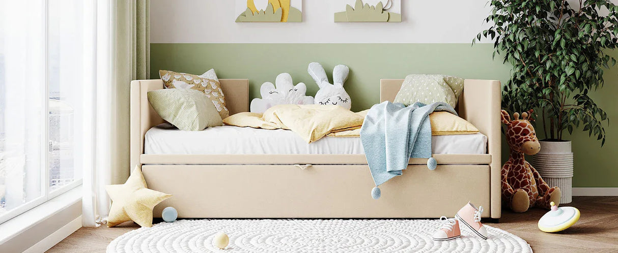 Twin Upholstered Velvet Daybed With Pop-Up Trundle - Omega Lifestyles