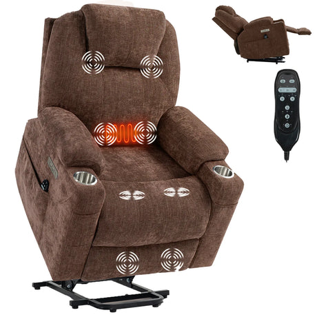 Chenille Power Lift Recliner Chair With Massage Lumbar Heat - Omega Lifestyles