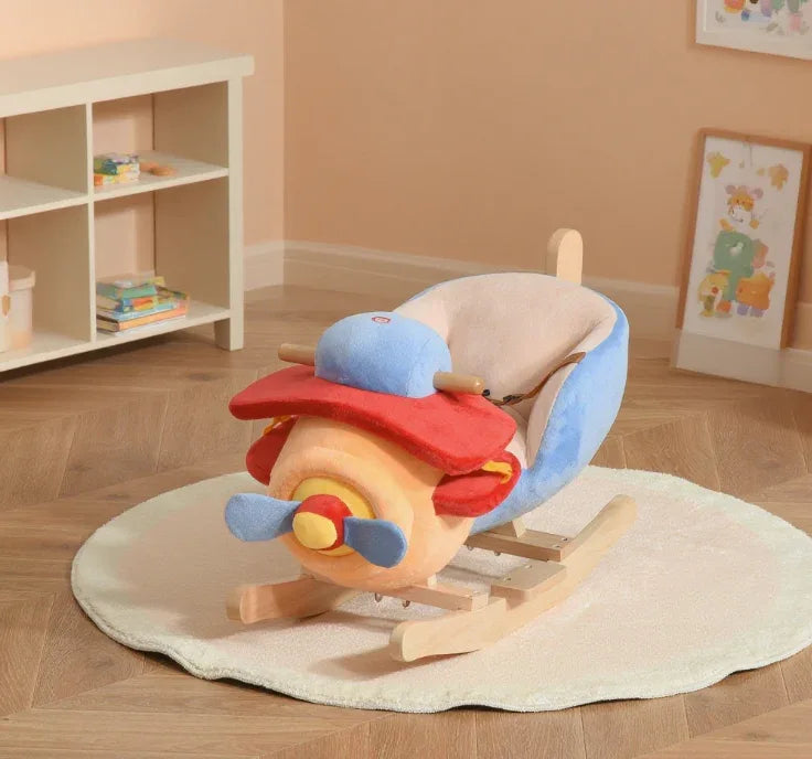 Kids Plush Wooden Ride-On Rocking Plane Chair Toy - Omega Lifestyles
