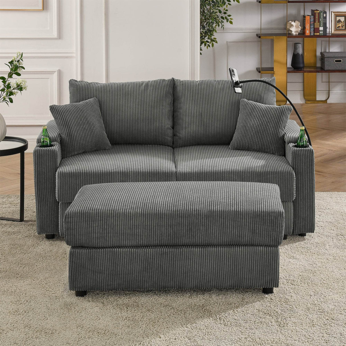 Modern Grey Corduroy 3-Seat Armless Sofa Chair - Omega Lifestyles