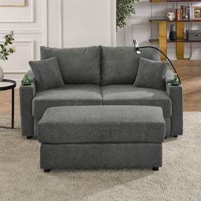 Modern Grey Corduroy 3-Seat Armless Sofa Chair - Omega Lifestyles